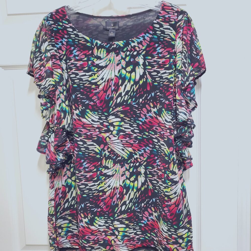 Colorful Flutter-Sleeved Blouse